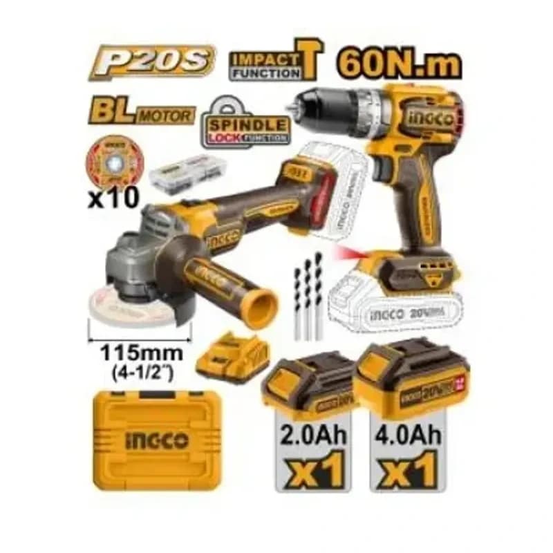 Ingco Aku set (ugaona brusilica+udarna bušilica) Super Ingco, CKLI20273E