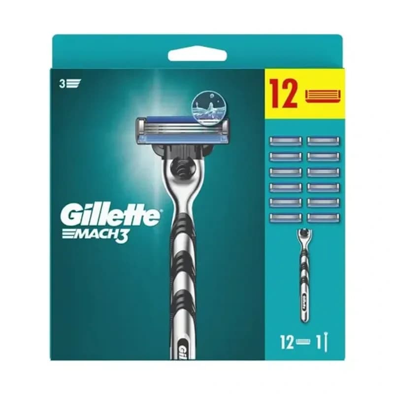 Gillette Aparat za brijanje, Mach 3, 12 dopuna, sivi