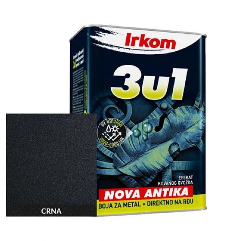 IRKOM ANTIKA Boja za metal, 3u1, crna, 3 kg
